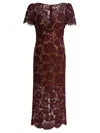 Self-portrait Womens Burgundy Floral Lace Bow-embellished Woven Midi Dress In Red
