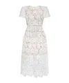 Self-portrait Ivory Organic Cotton Lace Diamante Trim Midi Dress In White