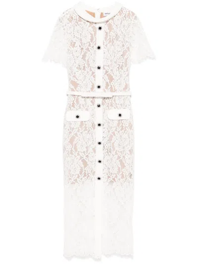 Self-portrait Floral-lace Midi Dress In White