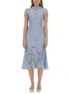 Self-portrait Floral Lace Midi Dress With Scalloped Edges And Keyhole Back In Blue