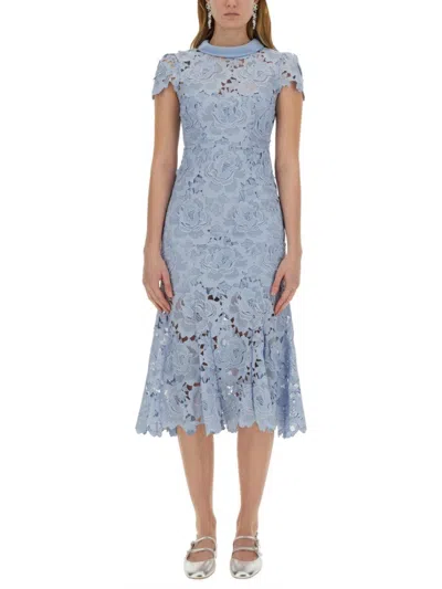Self-portrait Floral Lace Midi Dress With Scalloped Edges And Keyhole Back In Blue