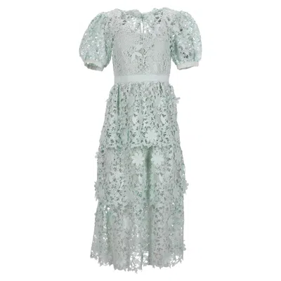 Self-portrait Floral Lace Midi Puffed Sleeve In Mint Green Polyester