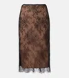 Self-portrait Lace Overlay Sheer Midi Skirt With Slit In Black