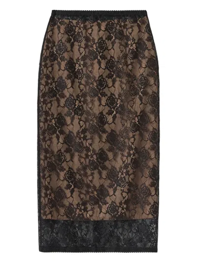 Self-portrait Floral Lace Midi Skirt In Brown