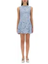 Self-portrait Bue Crewneck Mini Dress With Rhinestoned Collar And All-over Floral Lace Embroidery In Tech Fabric W