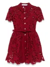Self-portrait Womens Embroidered Collared Lace Mini Dress Burgundy In Red