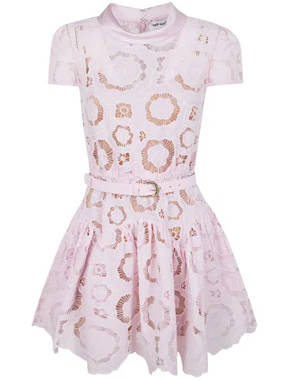 Self-portrait Womens Pink Floral-lace Cap-sleeves Woven Mini Dress