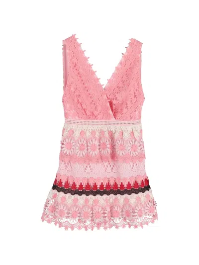 Pre-owned Self-portrait Floral-lace Mini Dress In Pink