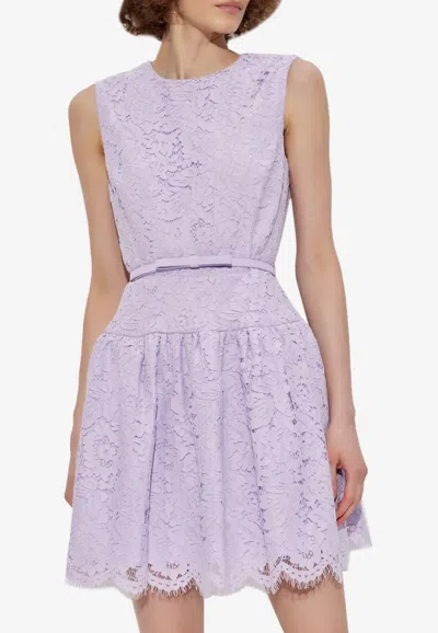 Self-portrait Floral Lace Mini Dress In Purple