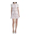 Self-portrait White Mini Dress With Jewel Buttons With Crystals And All-over Floral Lace Embroidery In Tehc Fabric In White