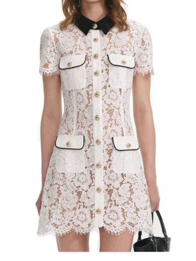 SELF-PORTRAIT FLORAL LACE MINI DRESS WITH CONTRAST COLLAR