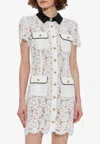 Self-portrait Floral Lace Mini Shirt Dress In White