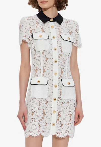 Self-portrait Floral Lace Mini Shirt Dress In White