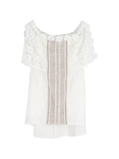 Pre-owned Self-portrait Floral-lace Off-shoulder Dress In White