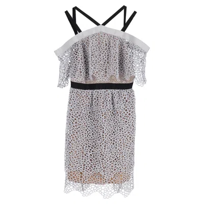 Self-portrait Floral Lace Off-shoulder Mini Dress In Grey Polyester In Gray