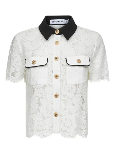 SELF-PORTRAIT FLORAL-LACE SHORT-SLEEVE SHIRT