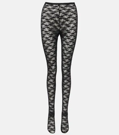 Self-portrait Floral Lace Tights In Black