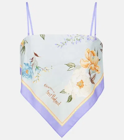 Self-portrait Floral Linen And Cotton Crop Top In Multi
