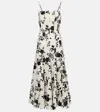 Self-portrait Floral-print Linen And Cotton-blend Midi Dress In White