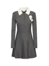 Self-portrait Grey Crochet Flower Collared Knit Mini Dress Clothing In Gray