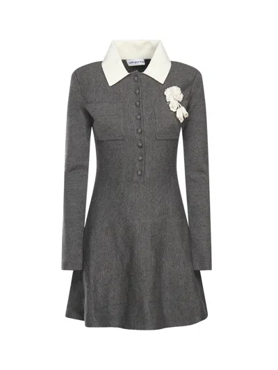Self-portrait Mini Dress With Contrast Cuffs In Gray