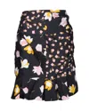 Self-portrait Floral Mini Skirt In Black Silk In Black