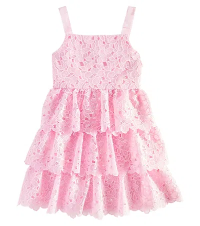 Self-portrait Kids' Floral Organza Lace Dress In Pink