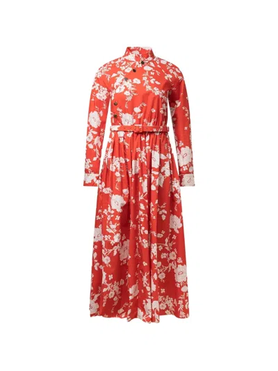 Self-portrait Floral-pattern Cotton Midi Dress In Red