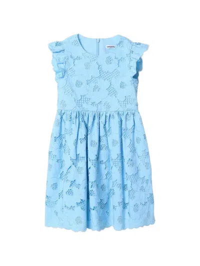 Self-portrait Kids' Floral-pattern Ruffled Dress In Blue