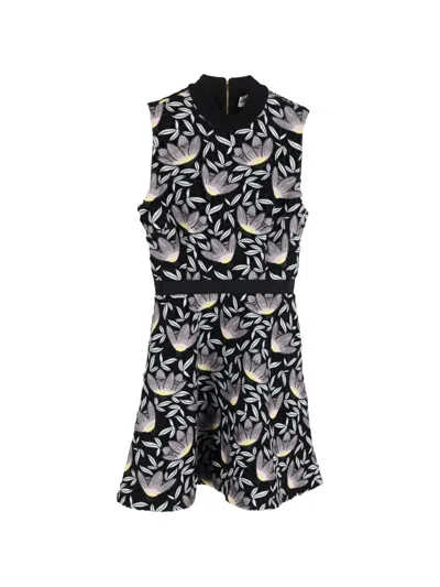 Pre-owned Self-portrait Floral-print Crew-neck Mini Dress In Black