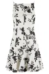Self-portrait Linen-cotton Floral Mini Dress In Black Cream