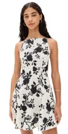 Self-portrait Open-back Bow-detailed Floral-print Linen And Cotton-blend Mini Dress In Black And Cream