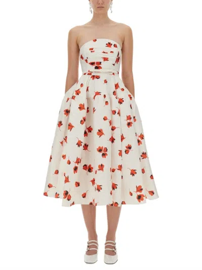 SELF-PORTRAIT FLORAL-PRINT MIDI DRESS WITH FITTED BODICE
