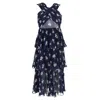 Self-portrait Pansy Print Chiffon Crossover Midi Dress Multi In Blue