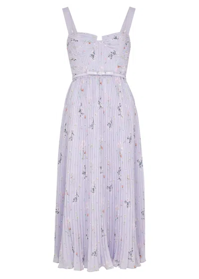 Self-portrait Floral-print Plissé Chiffon Midi Dress In Lilac