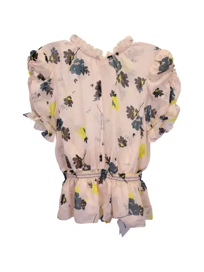 Pre-owned Self-portrait Floral-print Ruffled Blouse In Pink