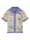 Self-portrait Floral Twill Shirt In 蓝色
