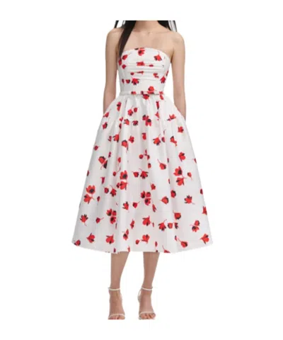 Self-portrait Floral Print Taffeta Midi Dress In White