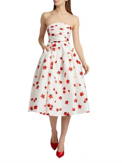Self-portrait Floral Print Taffeta Midi Dress In White