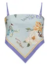 Self-portrait Floral Linen And Cotton Crop Top In Blue