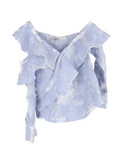 Pre-owned Self-portrait Floral Ruffled Asymmetrical Top In Blue