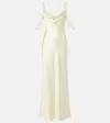 Self-portrait Satin Maxi Dress With Floral Applique In White
