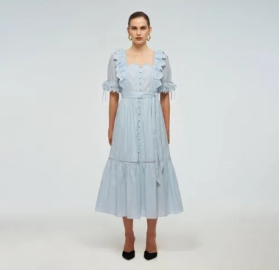 Pre-owned Self-portrait Floral Scallop Midi Dress Usa0,2,4,6,8,10 Pls Advise Your Size In Blue