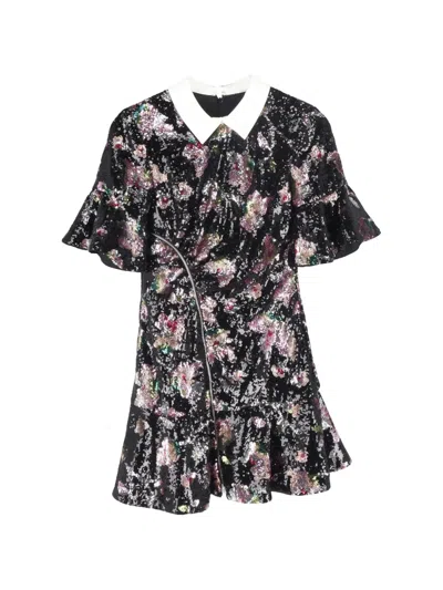 Pre-owned Self-portrait Floral Sequined Mini Dress In Black