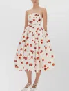 Self-portrait Floral Strapless Midi Dress With Belted Waist In White