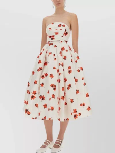 Self-portrait Floral Strapless Midi Dress With Belted Waist