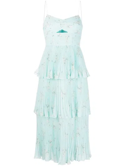 SELF-PORTRAIT SELF-PORTRAIT FLORAL TIERED MIDI DRESS WITH PLEATED SILHOUETTE