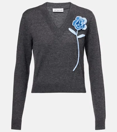 SELF-PORTRAIT FLORAL WOOL AND CASHMERE SWEATER