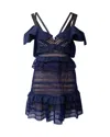Self-portrait Flounced Lace Mini Dress In Navy Blue Polyester In Blue