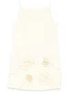 Self-portrait Yellow Mini Dress With Rose Patches And Spaghetti Straps In Tech Fabric Woman In Yellow